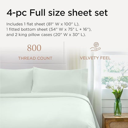 Threadmill Full Size Sheets | 800 Thread Count Bed Sheets with 16” Deep Pocket for Full Size Mattress | Sateen Weave, Better Than Egyptian Cotton, 4-Piece Bedding Set with Cooling Effect | Seaglass