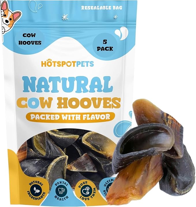 Full-Size Cow Hooves for Dogs | (5 Pack) All-Natural Long Lasting Dog Chews | Made from Grass Fed Cattle | Tasty Treat for Oral Hygiene | Fantastic Alternative for Rawhide and Bully Sticks-Mewly Pet