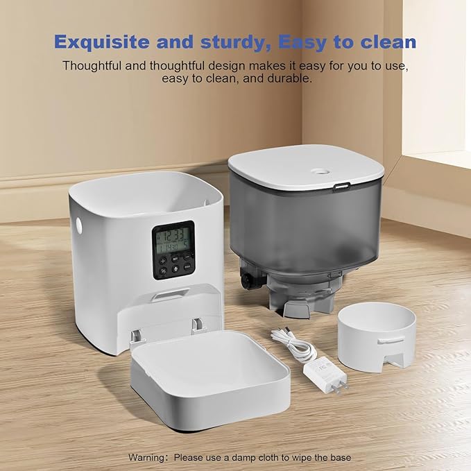 Automatic Cat Feeder, 4L Cat Food Dispenser with 10s Voice Recorder, Pet Feeder up to 8 Meals per Day, Timed Dog Feeder with Dry Food Sealed Ring (White, 4L-Basic)-Mewly Pet