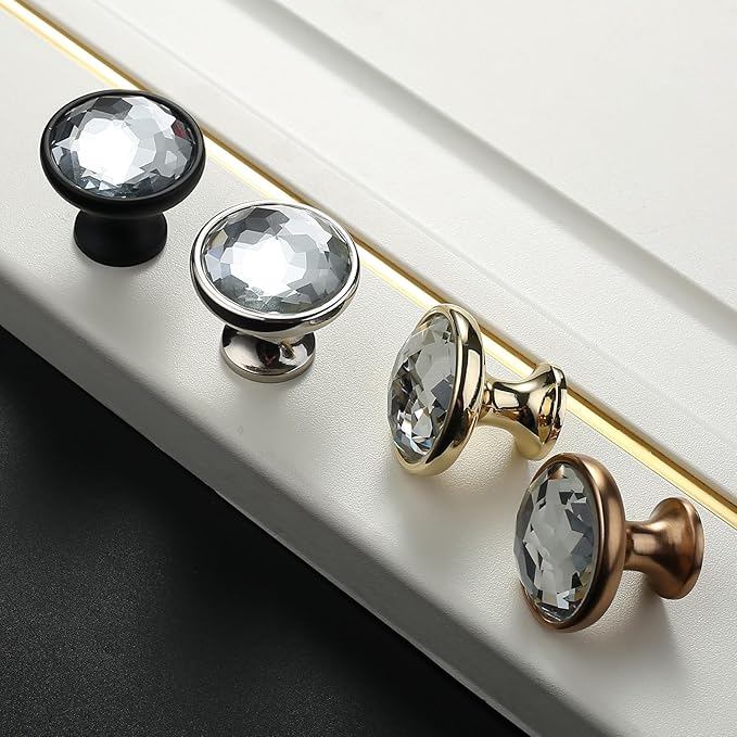 Asidrama 10 Pack Champagne Bronze Kitchen Cabinet Knobs - Clear Crystal Dresser Knobs for Dresser Drawers