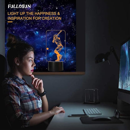 FULLOSUN Baseball 3D Night Light, Sport Gifts Bedside Lamp for Xmas Holiday Birthday Gifts for Baseball Fan with Remote Control 16 Colors Changing + 4 Changing Mode + Dim Function