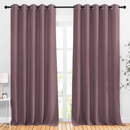 NICETOWN Blackout 102 inch Long Curtains, Thermal Insulated Grommet Light Blocking Sound Dampening Room Divider Drapes for Sliding Glass Door, W66 x L102, Dry Rose