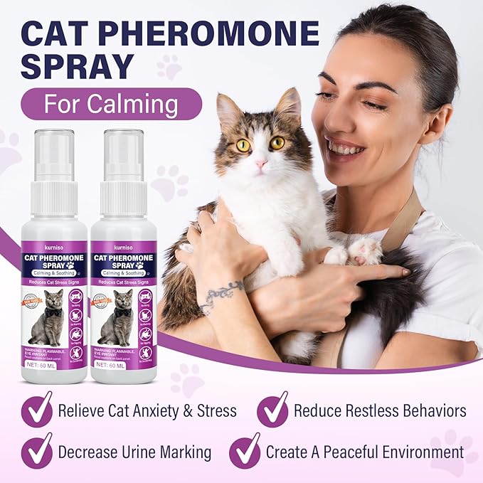 Cat Calming Pheromone Spray, 2 Pack, Calming Spray for Cat Anxiety Relief, Reduce Stress, Hiding & Scratching Furniture - During Travel, Fireworks, Thunder, 60 ML-Mewly Pet