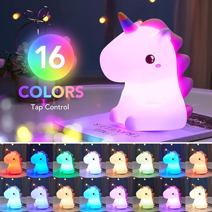 Mubarek Cute Lamps,【16 Colors】 Unicorn Bedroom Decor for Girls,Tap 2 Lightness Baby Night Light,Last 10H Portable Unicorn Lamp,Soft & Safe Nursery Night Light,Gifts for Girls