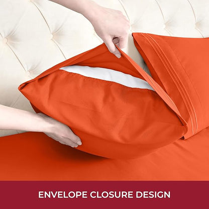 Mellanni RV Short Queen Sheets - 4 PC Iconic Collection Bedding - Hotel Luxury, Extra Soft, Cooling Bed Sheets - Deep Pocket up to 10 inch (RV/Short Queen, Poppy Orange)