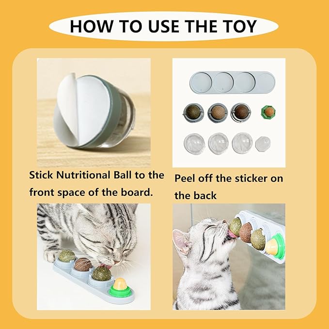 GATITOS Catnip Balls 3 Pcs, Catnip Ball for Cats Wall, Safe Healthy Kitten Chew Toys, Teeth Cleaning Dental Wall Treats, Edible Cats Lick Kitten Chew-Mewly Pet