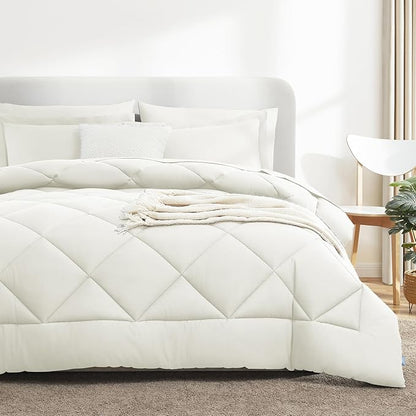 CozyLux King Size Comforter Set Ivory - 7 Pieces Bed in a Bag King, Luxury Soft Bed Set for All Seasons, Bedding Set with Down Alternative Comforter, Sheets, Pillowcases & Shams