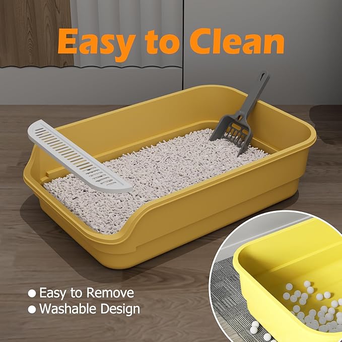 Extea Large Cat Litter Box with High Sides,Cat Boxes for Indoor Cats,Cat Litter Pan for Kitty,Litter Box with Low Entry,Easy to Clean,Anti-Splashing,23.6" x15.7" x6.2" (White)-Mewly Pet