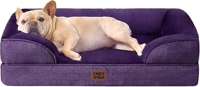 EHEYCIGA Orthopedic Dog Bed for Medium Dogs, Waterproof Memory Foam Medium Dog Beds with Sides, Non-Slip Bottom and Egg-Crate Foam Pet Couch Bed with Washable Removable Cover, Purple-Mewly Pet