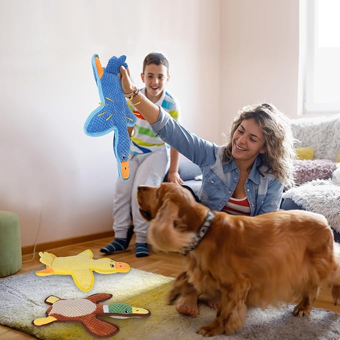 Dog Toys 3-Pack Cute Duck Shapes Puppy Toys No-Stuffing Squeaky and Crinkle Interactive Dog Chew Toy for Small to Large Breeds-Mewly Pet