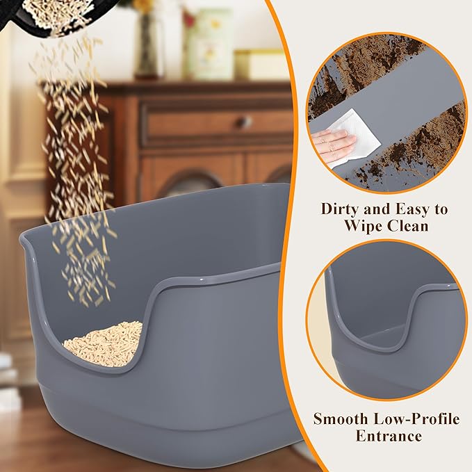 Gefryco Large Cat Litter Box with High Sided 24.6"x18.3"x12.2" - Jumbo Extra Large Open Anti - Splashing High Wall for Multiple Cats (Grey)-Mewly Pet
