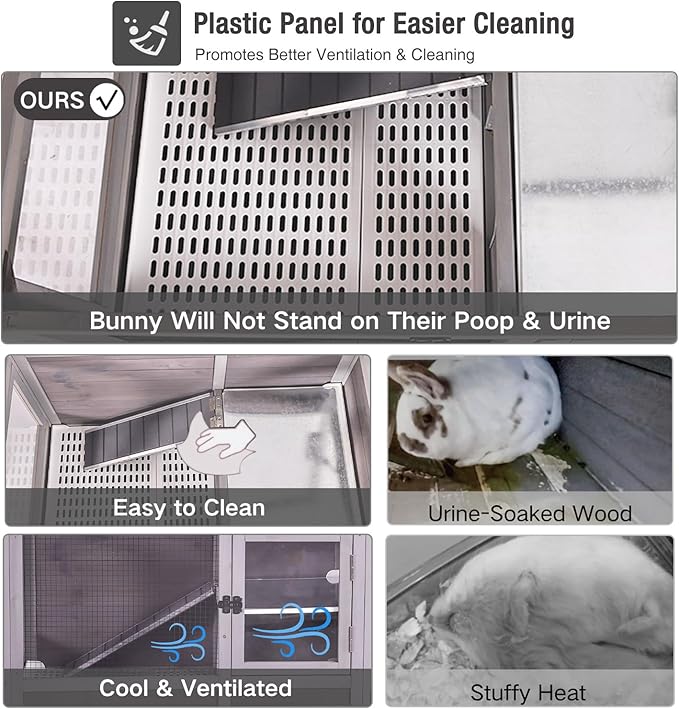 Guinea Pig Cage Indoor with Wheels Rabbit Hutch with Removable Proof Tray and Cool Zinc Plate Chew-Resistant Metal Frame Hamster Cage with Elevated Legs 36.6" L（Grey）-Mewly Pet