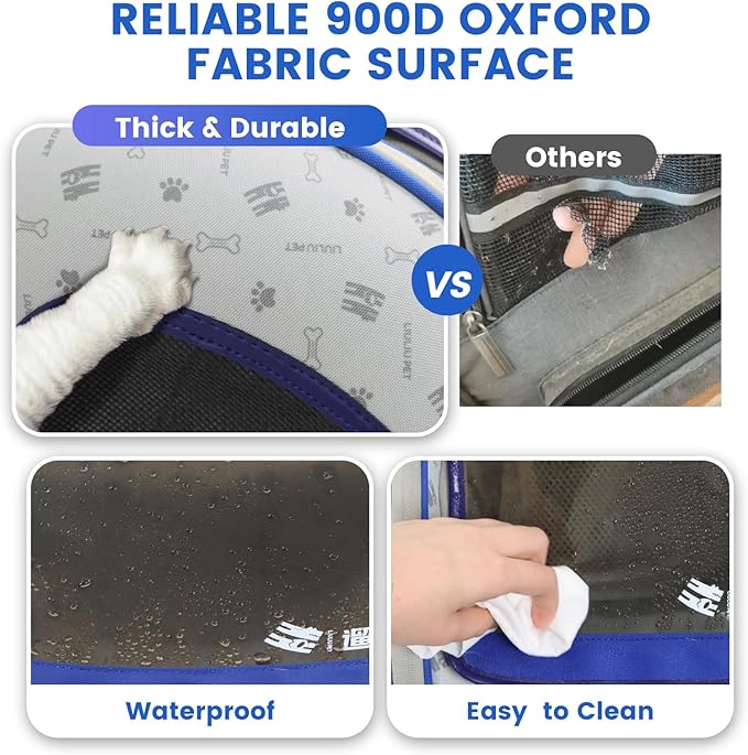 Cat and Dog Backpack Carrier, Foldable Breathable Pet Carrier Backpack with Mesh Ventilation, Large Portable Outing Traveling Pet Bag for Small, Medium Cats, Small Dogs, Blue-Mewly Pet