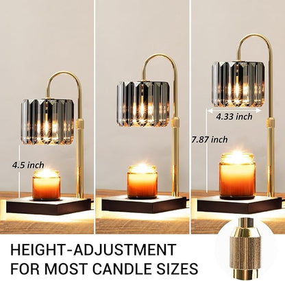 Candle Warmer Lamp with Timer, Dimmable Electric Candle Wamer Adjustable Height, Glass Modern Candles Melter Lamp, Black