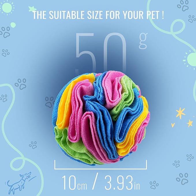 Pet Snuffle Ball, Puzzle Sniffing Interactive Dog Ball for Blind Dogs Training Stress Relief Dog Enrichment Toys Treat Machine Washable (New Rainbow Color, 10cm)-Mewly Pet