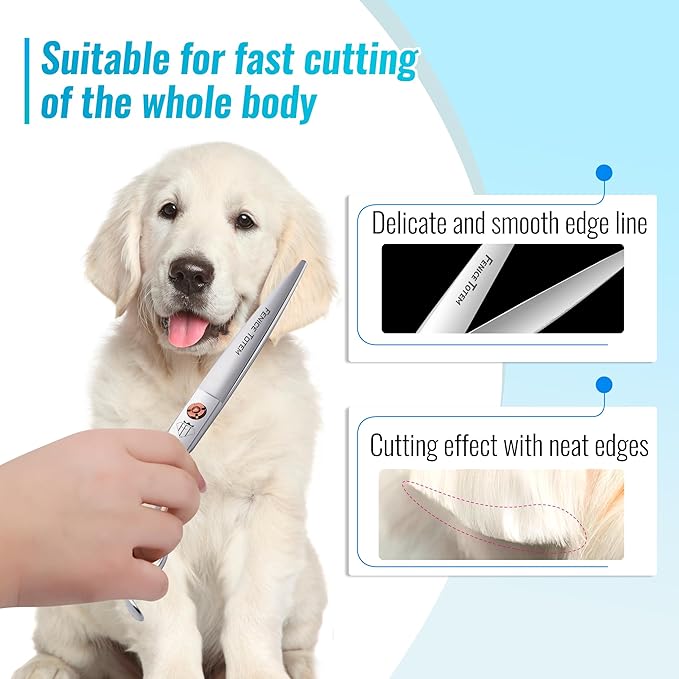 Dog Grooming Scissors: 7 inch Pet Straight Shears Made Of Japanese 440C Advanced Stainless Steel Professional Grooming Scissors for Dogs Cats and Other Pets-Mewly Pet