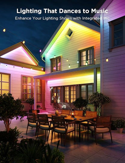 Govee Outdoor LED Strip Lights RGBIC with Warm and Cold White, 65.6ft 2.4G WiFi Smart Outdoor Lights, IP65 Waterproof, Work with Alexa and Google Assistant, App Control, for Porch, Patio, Eave, Party
