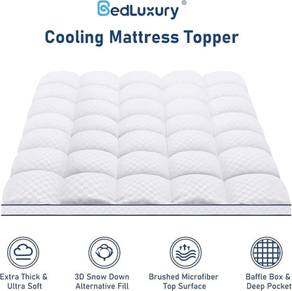 Twin Mattress Topper Extra Thick Pillowtop Cooling Plush Mattress Pad Cover Protector with 8-21 Inch Deep Pocket 3D Snow Down Alternative Fill White