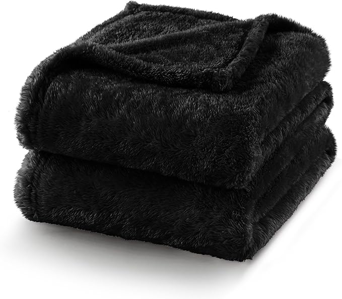 Exclusivo Mezcla Plush Fuzzy Fleece Bed Blanket King Size, Super Soft, Fluffy and Warm Blankets, Suitable for All Seasons (Black, 90x104 Inches)
