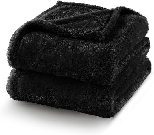 Exclusivo Mezcla Plush Fuzzy Fleece Bed Blanket King Size, Super Soft, Fluffy and Warm Blankets, Suitable for All Seasons (Black, 90x104 Inches)