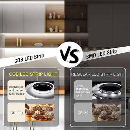 Battery Powered LED Strip Lights, COB Motion Sensor LED Strip Lights 20 inch x 3 Pack for Kitchen Under Cabinet Lighting, Shelves, Under Counter, Closet, Cordless Click Light, Cool White 6000K