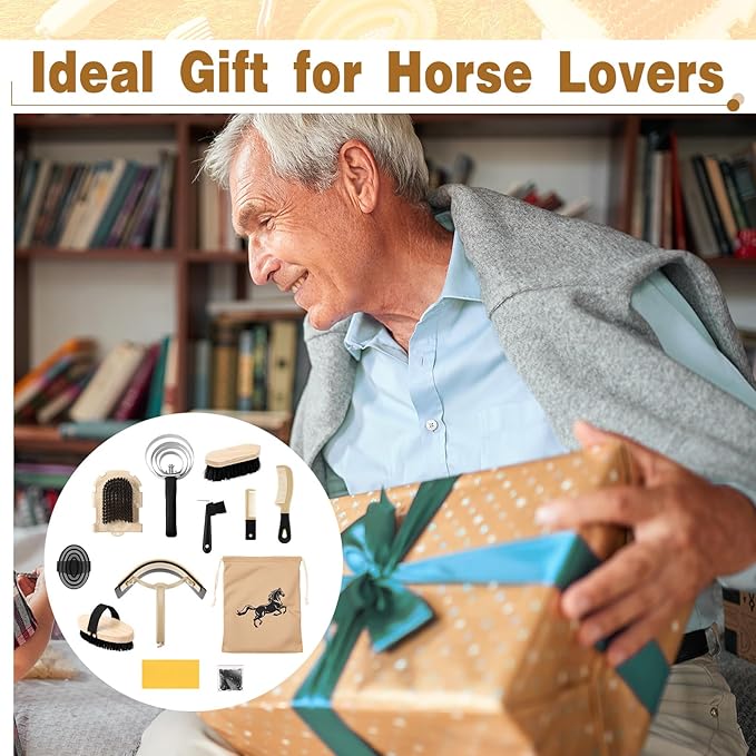 Abbylike 12 Pieces Horse Grooming Kit Racing Festival Tack Room Supplies Horse Brush Sets Equine Care Cleaning Kit Shedding Grooming Massaging Tools(Black)-Mewly Pet