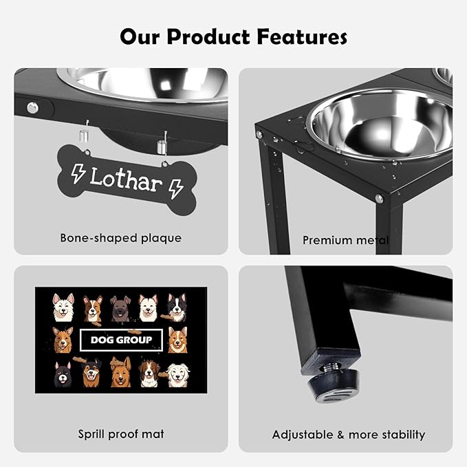 Elevated Dog Bowls for Large Extral Large Breed, Raised Bowl Stand with 2 Stainless Steel Bowls (101oz) and Spill-Proof Mat, 17" Tall Dog Feeder for Extra Large Breeds-Mewly Pet