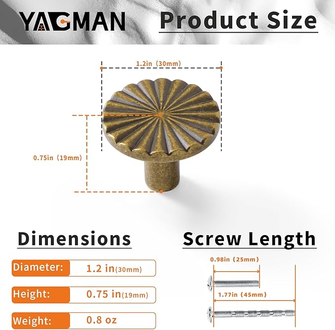 2 Pack Kitchen Cabinet Knobs Round Sunflower Dresser Knob Modern Drawer Hardware Cupboard Handles Furniture Knob for Bathroom Single Hole Knobs for Wardrobe Antique Brass TYH-AB-K2
