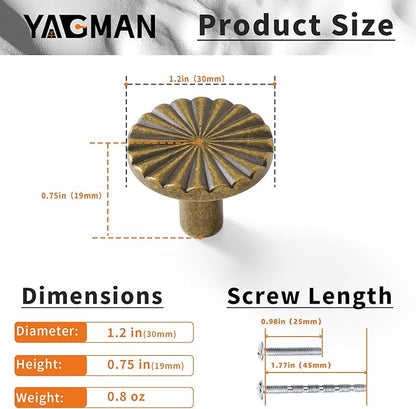 5 Pack Kitchen Cabinet Knobs Round Sunflower Dresser Knob Modern Drawer Hardware Cupboard Handles Furniture Knob for Bathroom Single Hole Knobs for Wardrobe Antique Brass TYH-AB-K5