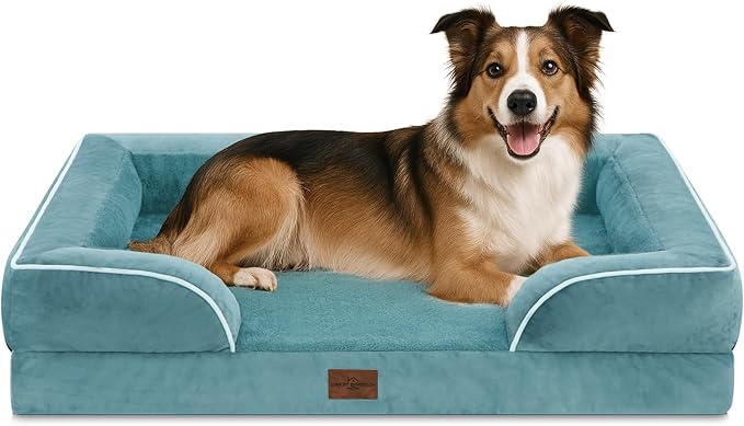 Comfort Expression Large Dog Beds Waterproof Orthopedic Foam Dog Sofa Beds Comfy Pet Bed with Washable Removable Cover & Non-Slip Bottom(Large,Washed Blue)-Mewly Pet