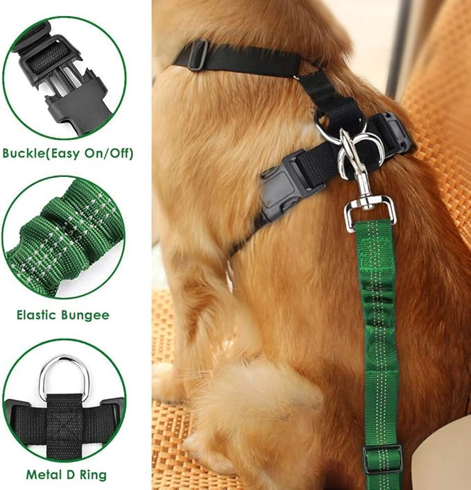 Lukovee Dog Seat Belt - Adjustable Dog Car Harness for Large, Medium & Small Dogs, Soft Padded & Breathable Mesh Dog Seatbelt with Vehicle Connector Strap (Green, Small)-Mewly Pet