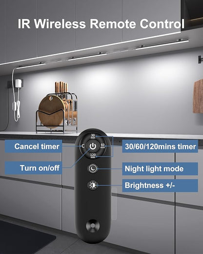Remote Control Under Cabinet Led Light Plug in, Dimmable Daylight White 4500K, 3 Pack 12 inch Linkable Led Under Counter Lights for Kitchen Upgrade ETL Listed Plug 24V, UNO-LK 4500K