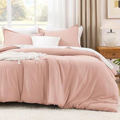 Litanika Comforters Blush Oversized Queen Size, 3 Pieces Lightweight Solid Bedding Set & Collections, All Season Fluffy Bed Set (98x98In Comforter & 2 Pillowcases)