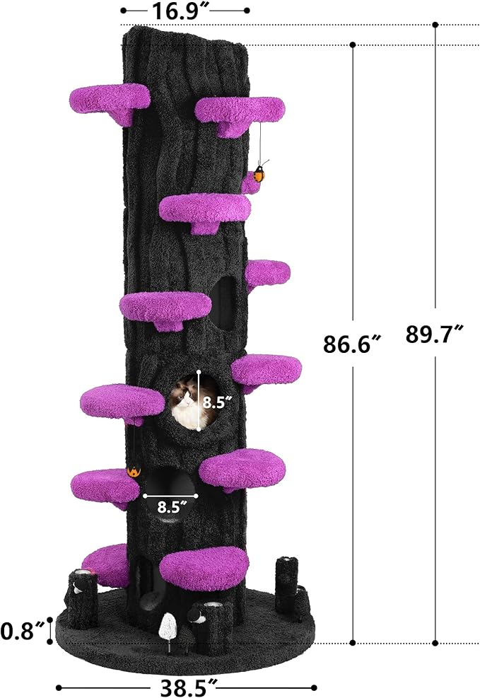 Luxury Cat Tree Tower for Indoor Cats,88.6" Tall Cat Tree,Multi-Level Furniture Activity Center with Scratching Posts Stand House Condo Funny Toys Kittens Pet Play House, Purple-Mewly Pet