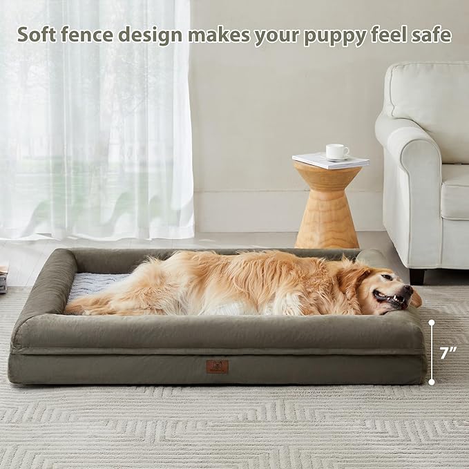 WNPETHOME XL Extra Large Dog Bed, Washable Dog Couch with Removable Waterproof Cover, Orthopedic Large Pet Sofa Bed with Bolster Sides for Sleeping-Mewly Pet