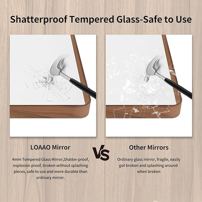 LOAAO 40X30 Inch Bathroom Mirror with Wood Grain Colored Metal Frame, Rounded Rectangle Metal Framed Bathroom Mirror, Anti-Rust, Hangs Horizontally or Vertically, Tempered Glass