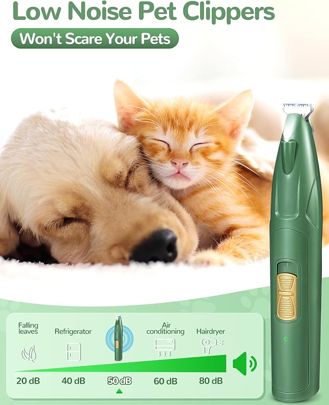 LEYOUFU Dog Paw Trimmer with LED Light, 2 Speed Dog Clippers for Grooming Small Dogs, Rechargeable Low Noise Pet Shaver for Trimming Dogs Cats Hair Around Paws, Eyes, Ears, Face, Rump-Mewly Pet