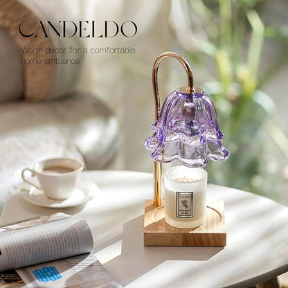 Candle Warmer Lamp with Timer: Purple Flower Candle Warming Lamp with 2 Bulbs Height Adjustable Wax Warmer Dimmable Bedroom Decor Mothers Day Gift for Women