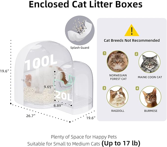 MS!MAKE SURE Cat Litter Box, Large Covered Hidden Dog Proof Closed Modern Cat Litter Box Furniture with Scoop, for Odor Control and Less Tracking, Easy to Clean,26.7"x19.6"19.6", Snow White-Mewly Pet