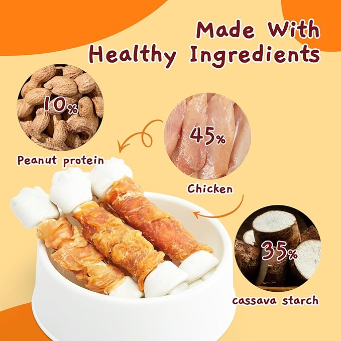 Jungle Calling Rawhide Free Dog Bones, 6.5" Real Chicken Wrapped Dog Chew Bones for Medium and Large Dogs Training Treats-Mewly Pet