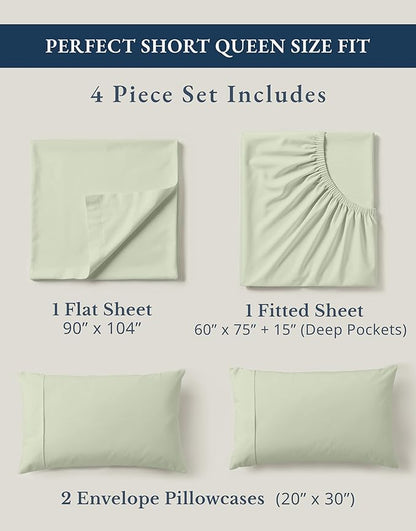 LANE LINEN 100% Organic Cotton Queen Sheet Set, 4Pc Cotton Sheets Queen Size Bed Set, Soft & Breathable Percale Weave, Deep Pocket Queen Sheets, Hotel-Quality Bed Sheets Queen Size - Mineral
