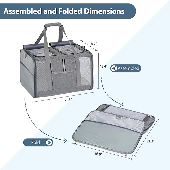 Cat Carrier for 2 Cats – Large Soft-Sided Pet Travel Carrier, Dual Compartments, Privacy Protection, Dog Carrier for Small/Medium Dogs, Home & Outdoor Use-Mewly Pet