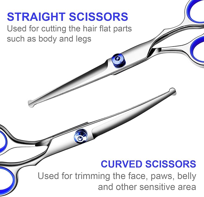 Professional Dog Grooming Scissors Kit, Titanium Coated Dog Scissors for Grooming, 5 in1 Grooming Shears Kit for Dogs Cat Pet At Home-Mewly Pet