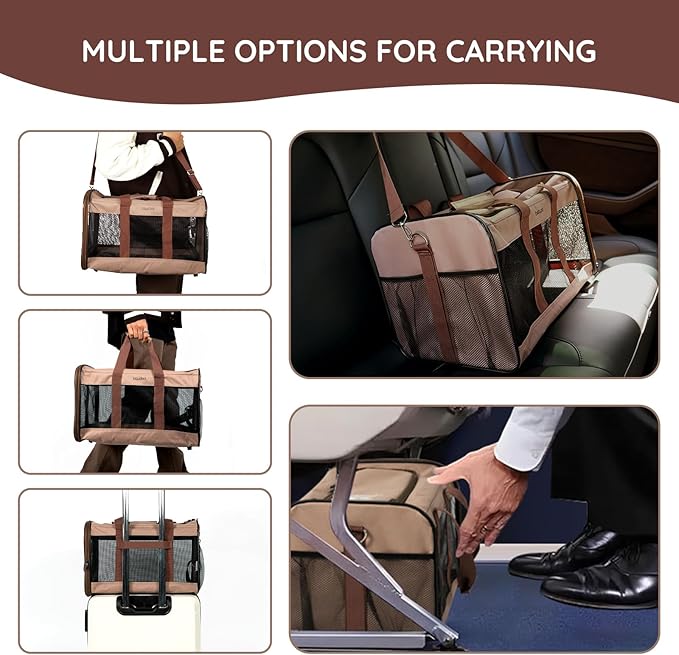 BELLA & PAL Cat Carrier Travel Bag, Airline Approved Lightweight Cat Carrier, Soft Sided Pet Carrier for Puppy Dogs Up to 18lbs, Collapsible Kitten Bag with Removable Waterproof Mat, Ventilated Mesh-Mewly Pet