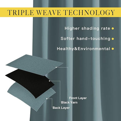 NICETOWN Room Darkening 118 inch Long Curtains, Grommet Thermal Drapes Weighted Room Divider Wide Window Treatments for Living Room, W66 x L118, Greyish Blue, 2 Panels