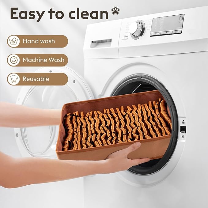 Snuffle Mat for Dogs, Dog Puzzle Mat, Interactive Dog Toys for Enrichment,Sniff Mats with Non-Slip Backing,Suitable for Breeds and Sizes of Dogs (Brown, 17" X 15")-Mewly Pet