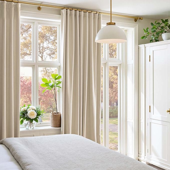 Lazzzy Velvet Blackout Curtains Thermal Insulated Room Window Drapes Super Soft Luxury Curtains for Living Room Bedroom Rod Pocket 2 Panels, Beige, 62" W x 96" L