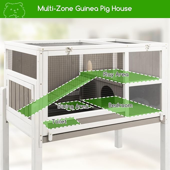 Guinea Pig Cages Hamster Cage Indoor with Stand, Chew Proof Rabbit Cages Habitat for Small Animals with Pull Out Tray, Detachable Legs, Large Guinea Pig House with Ramp, Hideout-Mewly Pet