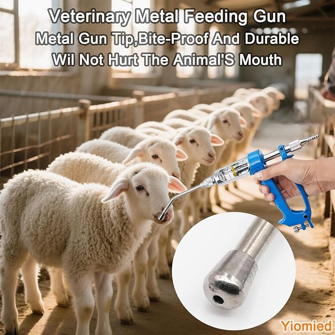 30ML Veterinary Metal Feeding Gun, Continuous Drench Gun Dosing Device Veterinary Adjustable Medicine Dispenser Husbandry Autonomous Feeding Tool, for Pig Cow, Sheep, Horse (Blue, 30ML No Bottle)-Mewly Pet