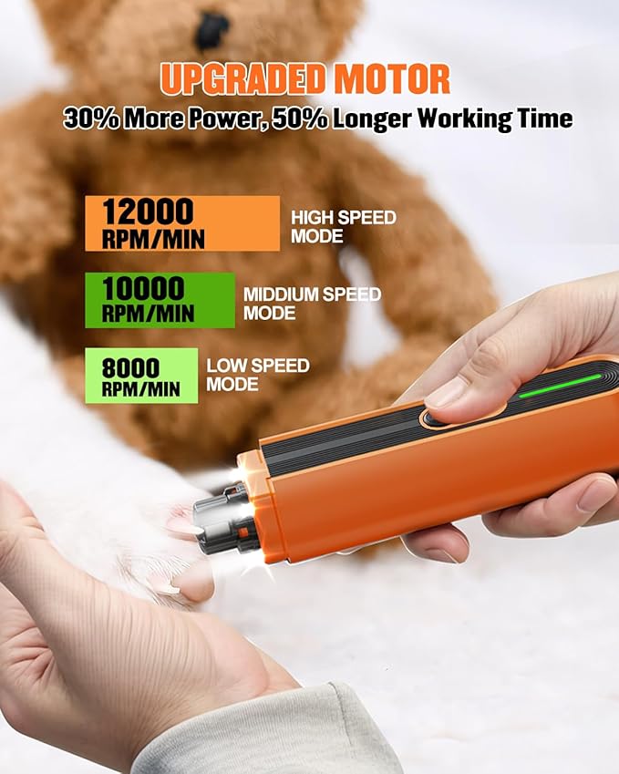 Super Powerful Dog Nail Trimmers, Dog Nail Clipper and Dog Nail Grinder Combo, Ultra Quiet, 3 Speeds, 4 Bright Lights, with Travel Lock, for Small, Meddium and Large Dogs, Cats, Small Animals-Mewly Pet